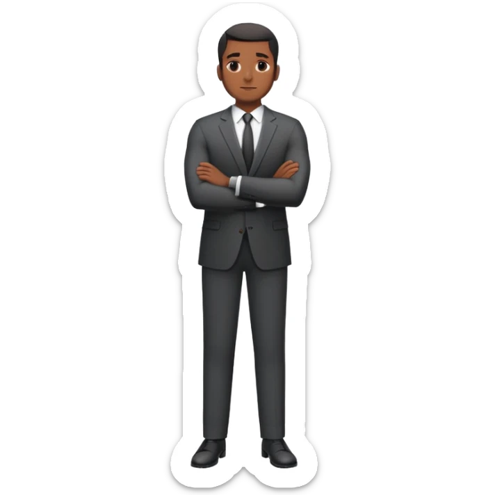 A full-body digital illustration of a Black man standing crossed hands ,confidently in a  suit, sticker