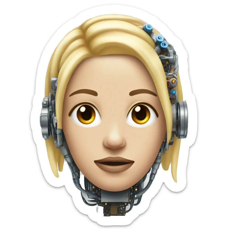 Head of female cyborg with blonde hair and circuits sticker
