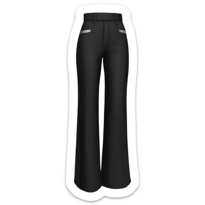Realistic isolated side view of a pair of black high waist wide leg pants with silver pinstripes on them. sticker