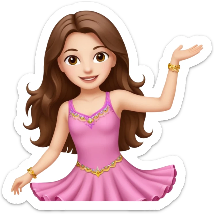 happy white long brunette hair girl with hazel eyes in light pink salsa dancing sticker