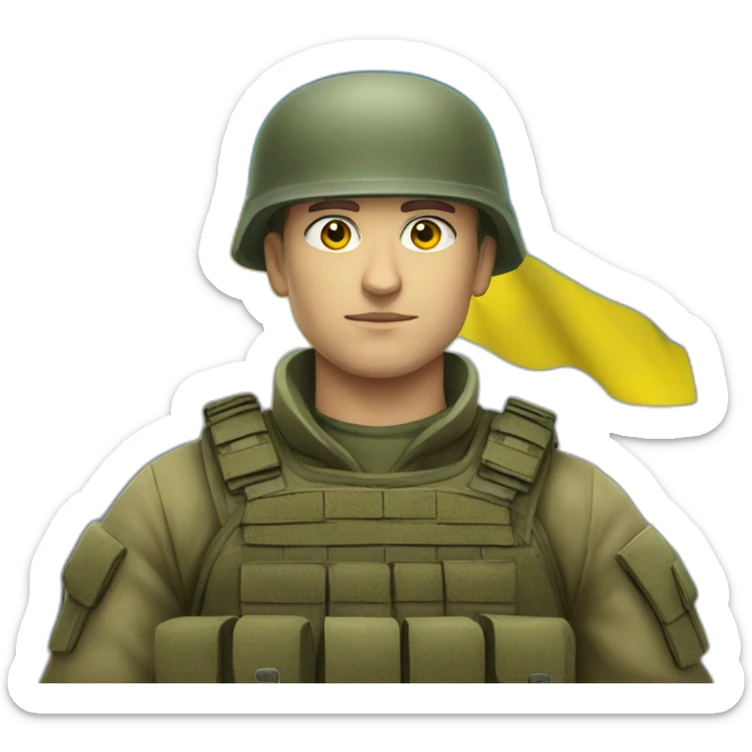 Ukrainian soldier against the background of the Ukrainian flag sticker