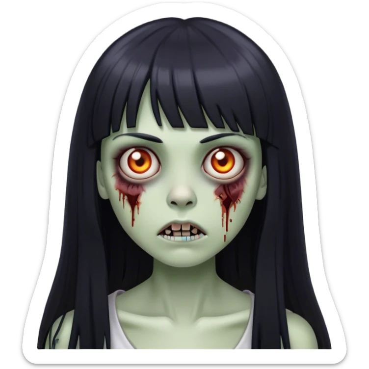 zombie girl with straight long black hair and bangs ( like this 🧟‍♀️) sticker
