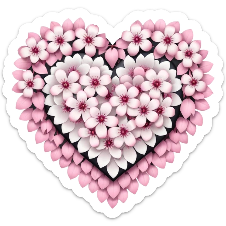 goth sakura heart, heart made of white sakura petals with pink accents sticker
