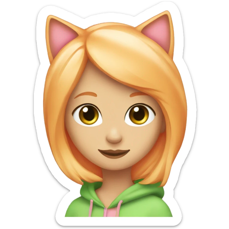 orange cat with a blonde hair green eyes girl with pink cover sticker