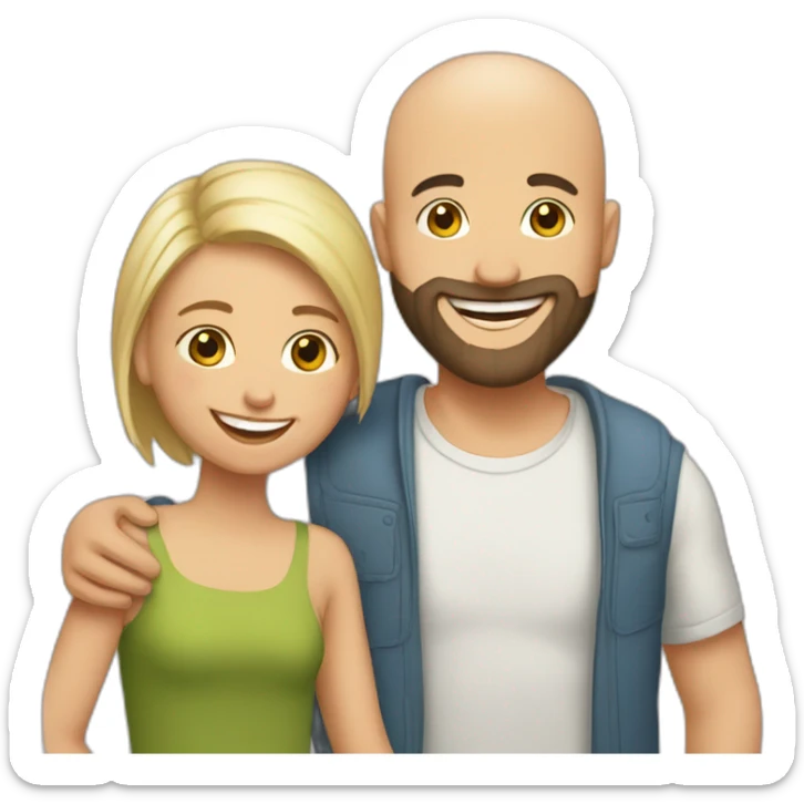 Happy-secret-couple-bald-guy-with-beard-with-boy-haircut-girl-hugging sticker