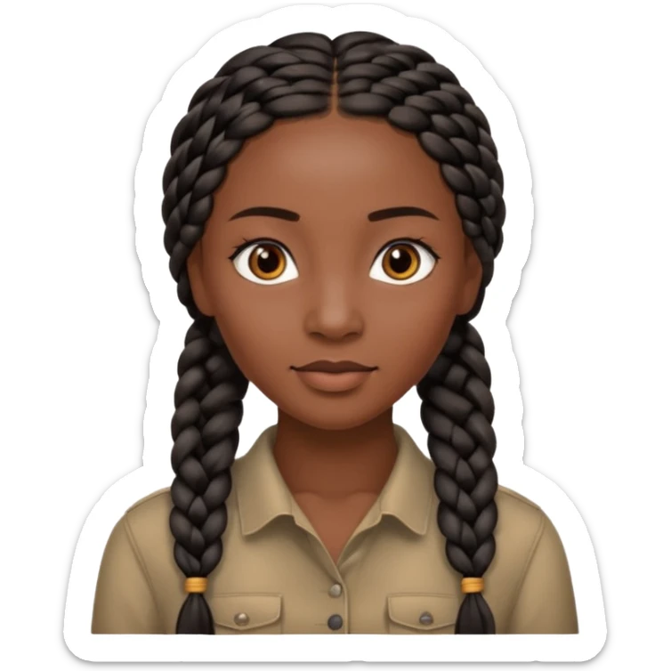 kenyan woman with long, black, braided hair in rows, brown eyes, pretty, round face sticker