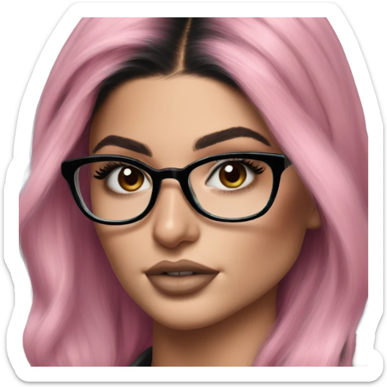 Photo Realistic kylie jenner stylish pink hair BLUE eyes and glasses  sticker