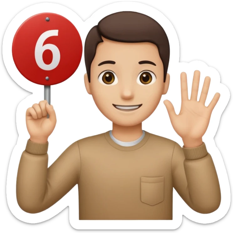 Un bonhomme tenant une pancarte avec le numéro 6 dans la main gauche et une pancarte avec le numéro 7 dans la main droite  sticker