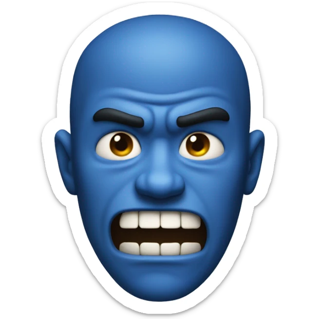 angry, yet determined blue person with teeth only showing from the right side of his face sticker