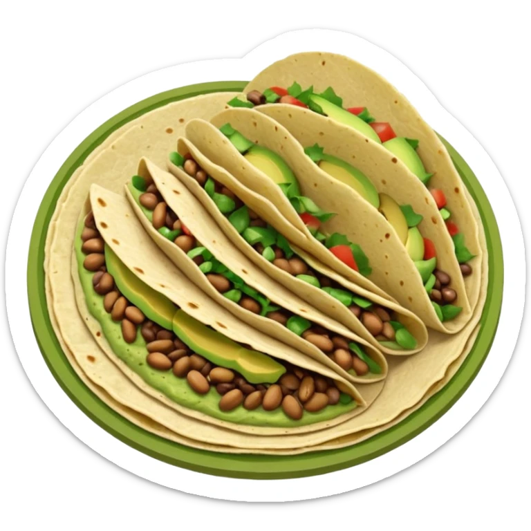 Mexican tacos filled with nopales, beans, and avocado, in soft corn tortillas sticker