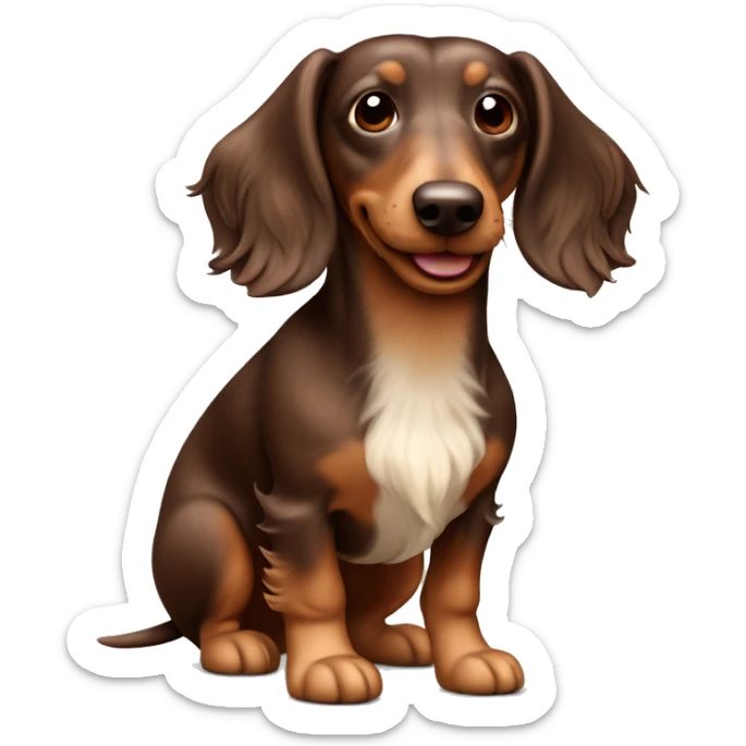 fuzzy ear mini longhaired sporty dapple wiener dog chocolate and cream sticker