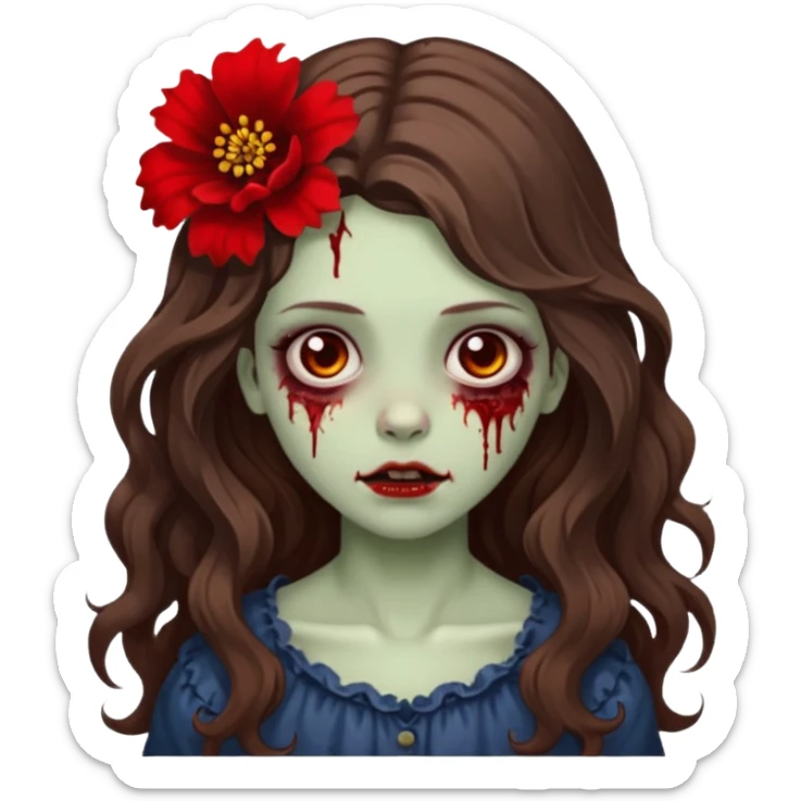 uma garota zumbi, de cabelos castanhos,ondulados e longos, com uma flor no cabelo sticker