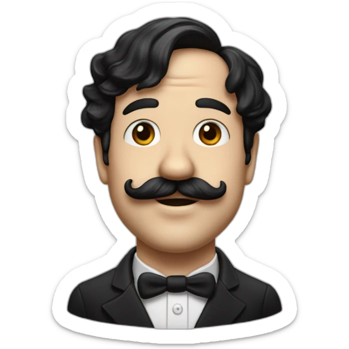 The face of a 40-year-old man, Charlie Chaplin mustache, black hair, bangs to the left sticker