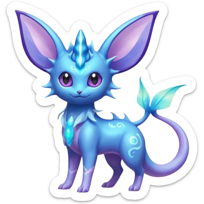 Shiny Sparkly Bioluminescent Glowing Espeon-Lumineon-Vaporeon-Amaura-Dragonair-Fakémon-hybrid-creature (full body)  sticker