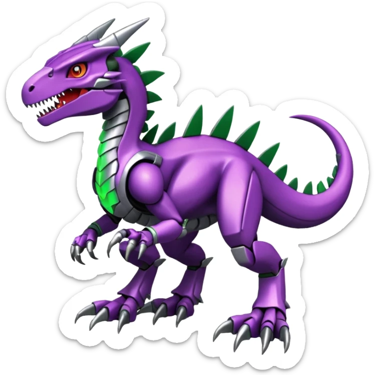 Cool Edgy Purple Green Digimon-Fakemon-Guilmon-Velociraptor-Dragon-Mecha full body sticker