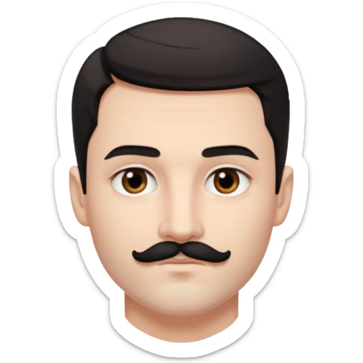 Very pretty handsome bratz man, with black black black eyes,  short dark hair, short black mustache , pale skin, defined jawline sticker