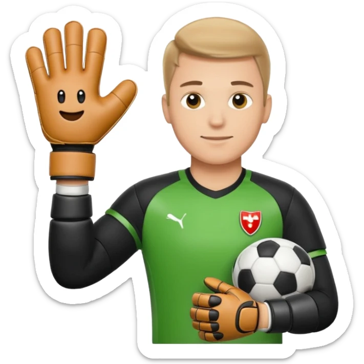 Football goalkeeper gloves with man goalkeeper and small emoji sticker
