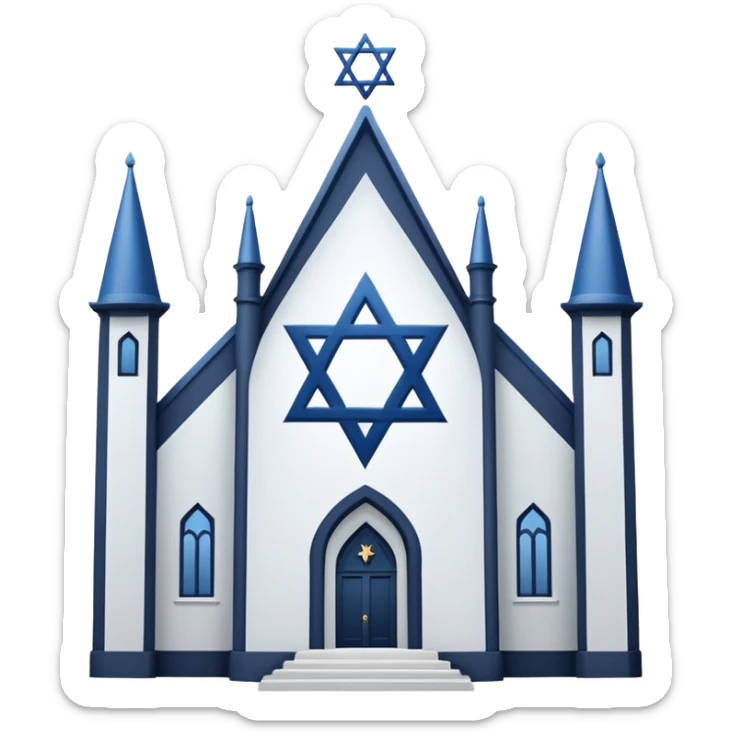 reform jewish synagogue similar to historical religious architecture in europe. the building should be white in color, feature gothic architectural elements and star of david as main symbol. no crosses, christian symbols, the color blue and any visual associations with israel. ios style. sticker