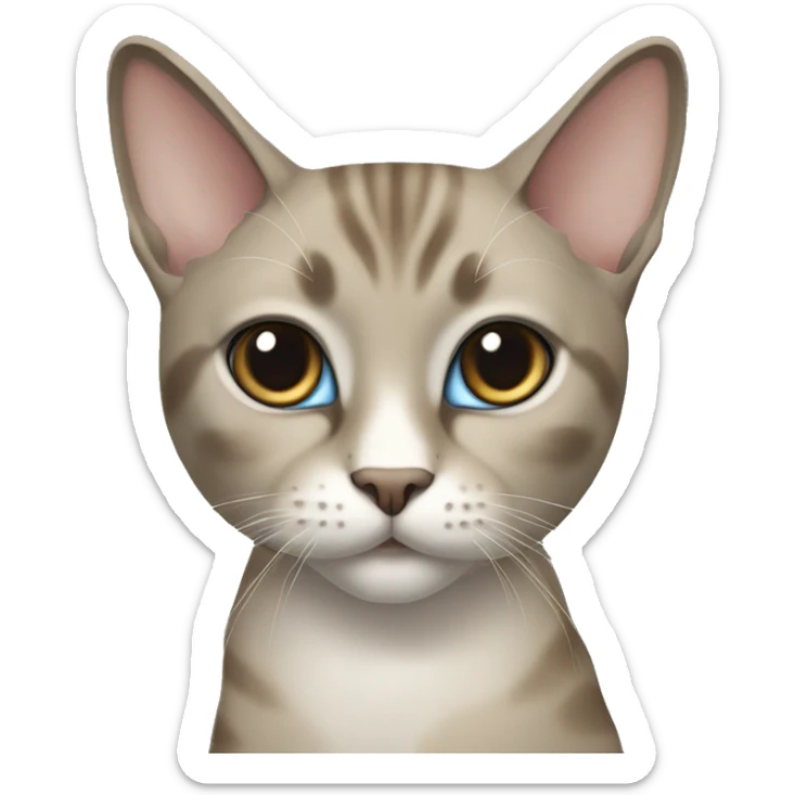 Thai breed realistic adult cat with a light cream -brown body, dark gray-brown face, ears, and paws. Short fur, sharp ears, striking light blue eyes  sticker