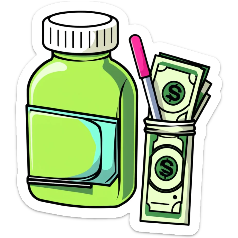 price tag with a few dollar bills and a bottle of nail polish sticker