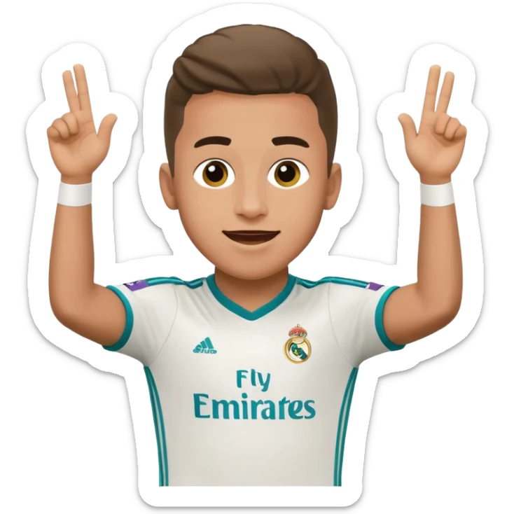 Jude Bellingham, English footballer, in a Real Madrid kit, celebrating a goal, emoji style sticker