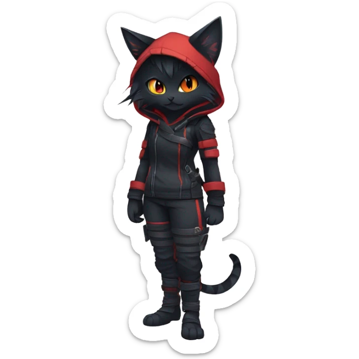 Edgy Shy Anthro Ninja cool pretty dark Litten-Pokémon-cat-fursona-animal techwear sticker