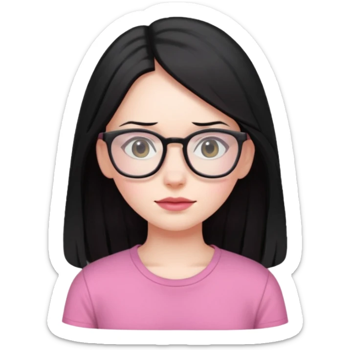 Girl with pink shirt pale skin long black hair with glasses  sticker
