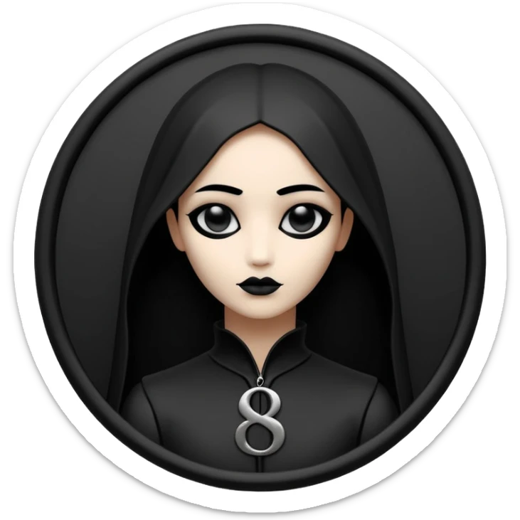 Emoji, avant-garde gothic emblem made of matte black metal, number 8 integrated into the word “FORTUNA”, luxury fashion symbol aesthetic, clean sculptural form, no glow, no neon, flat emoji style, centered, transparent backgroun sticker