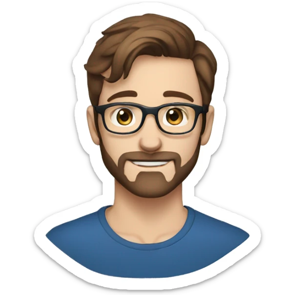 Male, short brown hair, glasses, sharp jawline, blue eyes, beard stubble, freckles sticker