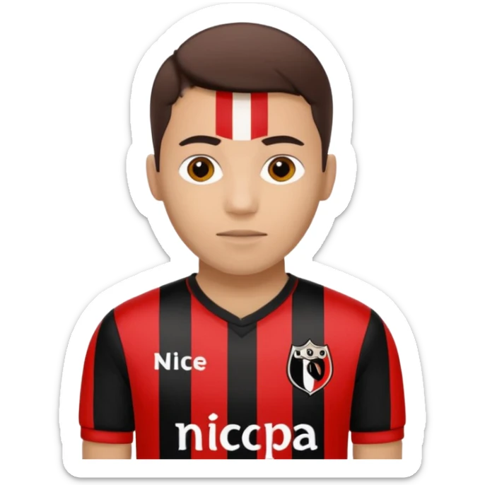 Supporter de L’ogc Nice. Maillot de foot rouge et noir (bandes) logo Kappa. Et logo de L’ogc Nice original. sticker