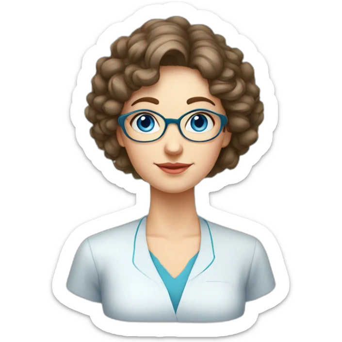 Russian middle aged sister twins with blue eyes and very short curly hair one is a teacher of biology second is a teacher of physics sticker