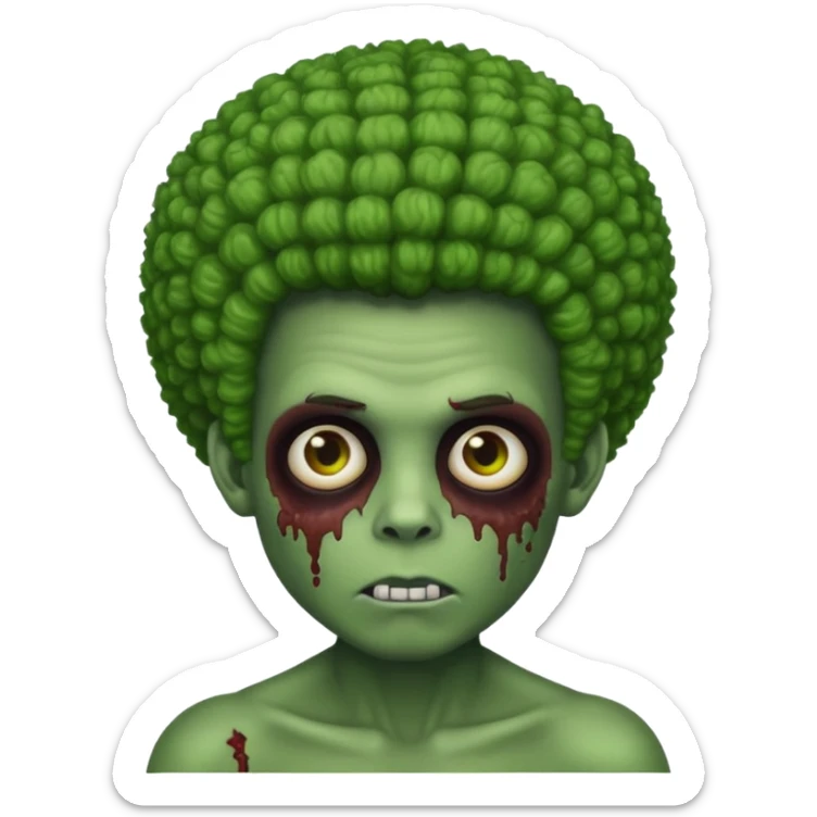 zombie boy with an afro, apple style emoji, green skin tone, more green skin sticker