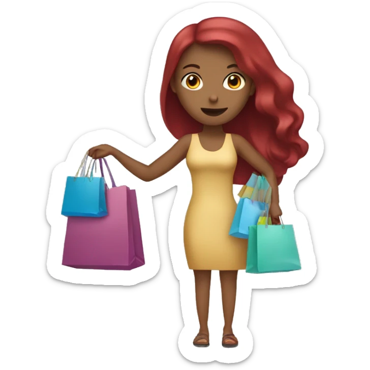 Long Burgundy haired girl, shopaholic, carrying a lot of shopping bags sticker