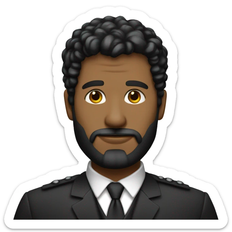 hombre de 45 años cabello muy corto negro y con canas barba con canas vestido formal ojos negros sticker