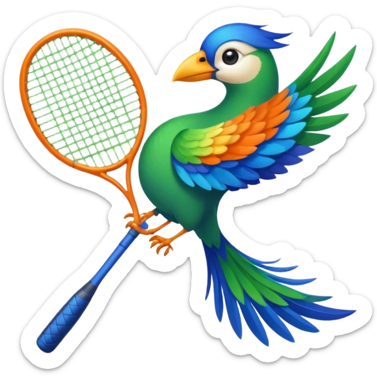 pajaro con cola en forma de raqueta color verde azul naranja sticker