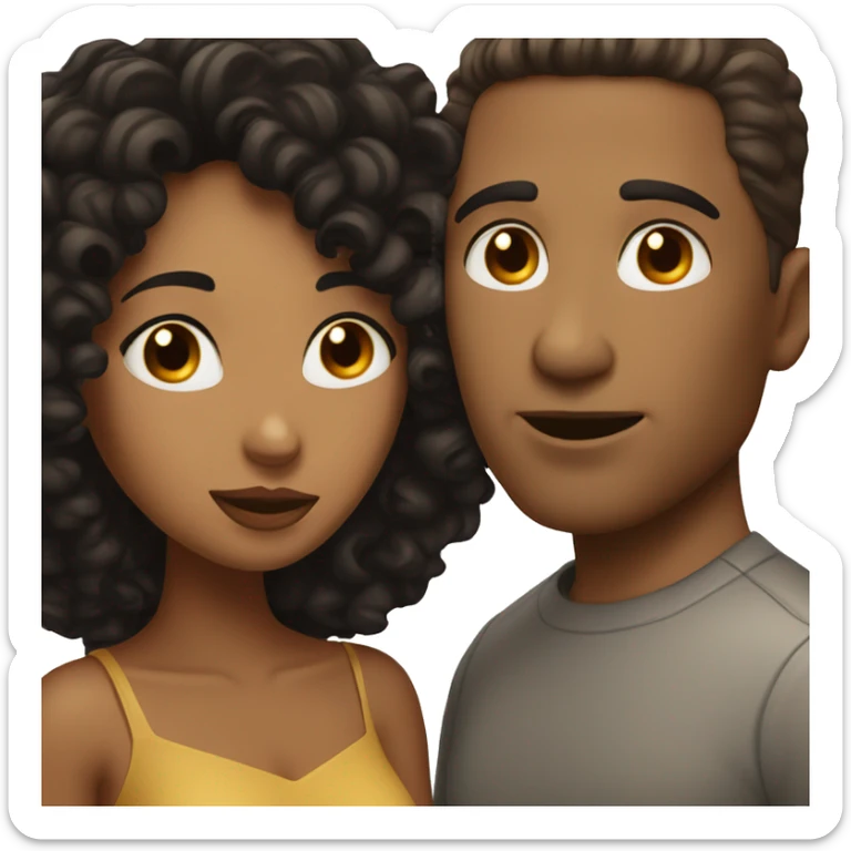 Brown woman with black curly hair kissing white man with dark brown hair  sticker