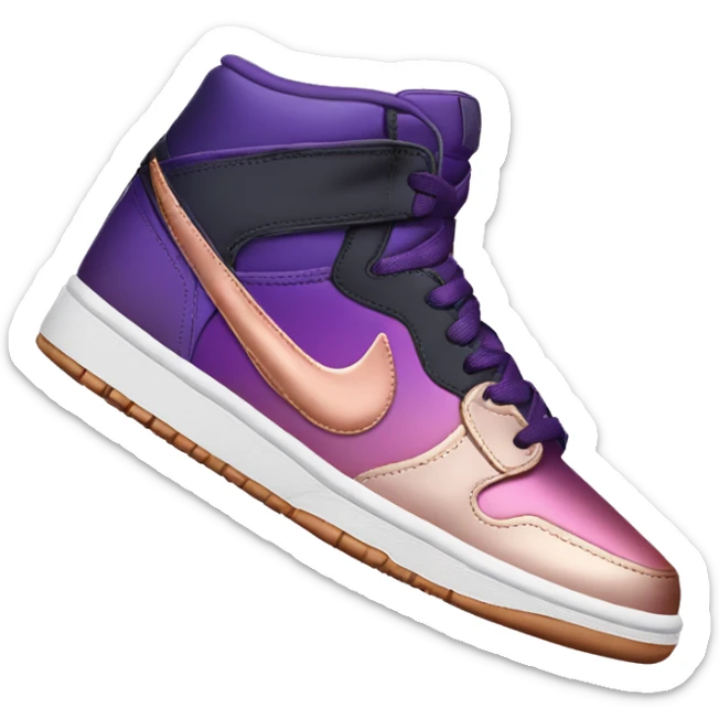 Realistic pair of metallic dark purple to rose gold ombre Nike Sneakers facing front. sticker