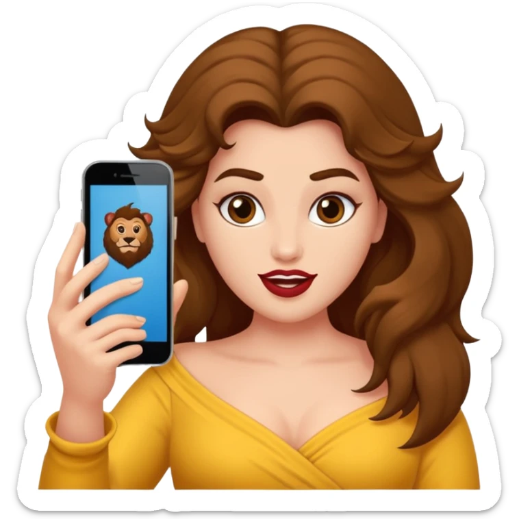 Haz un dos persones una la bella de bella y la bèstia y la otra uo con el pelo rizado largo haciendose un selfie sticker