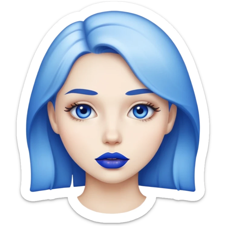 A girl with blue  lips sticker