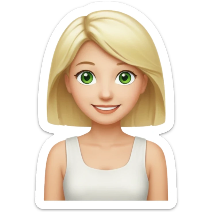 Woman, blonde Hair, Green eyes, White short sleveless dress sticker