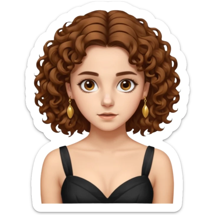 very beautiful italian girl, looking a bit like Emma Watson, with curly and big volume bright brown hair, and a golden piercing rink in nose on left side, dressed in a beautiful sexy dress sticker