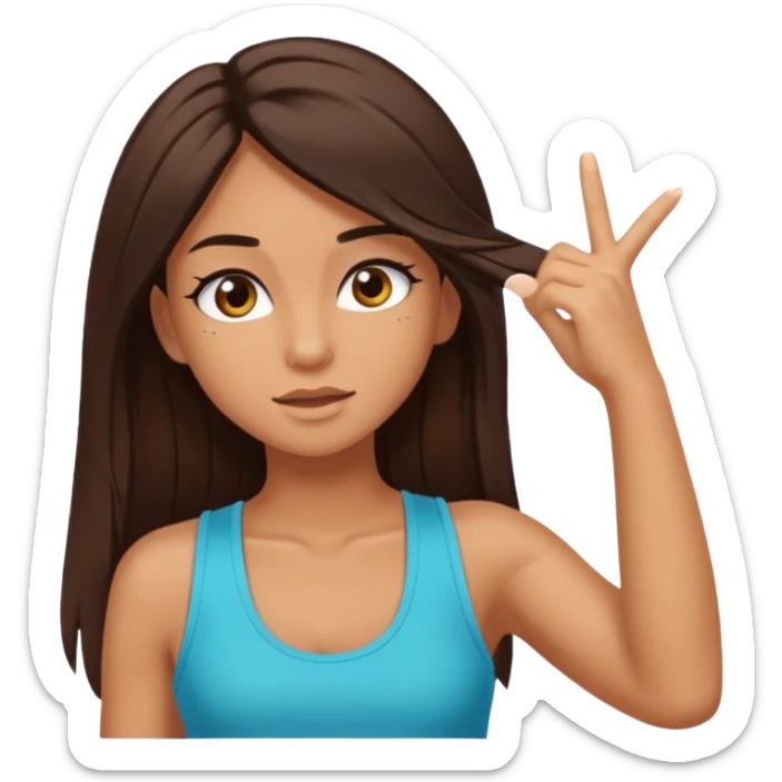 tan girl with long dark brown hair brown eyes with long lashes and her dabbing sticker
