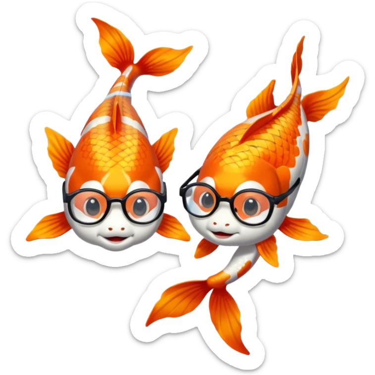 Two "koi" fishes male and female, wearing glasses. sticker