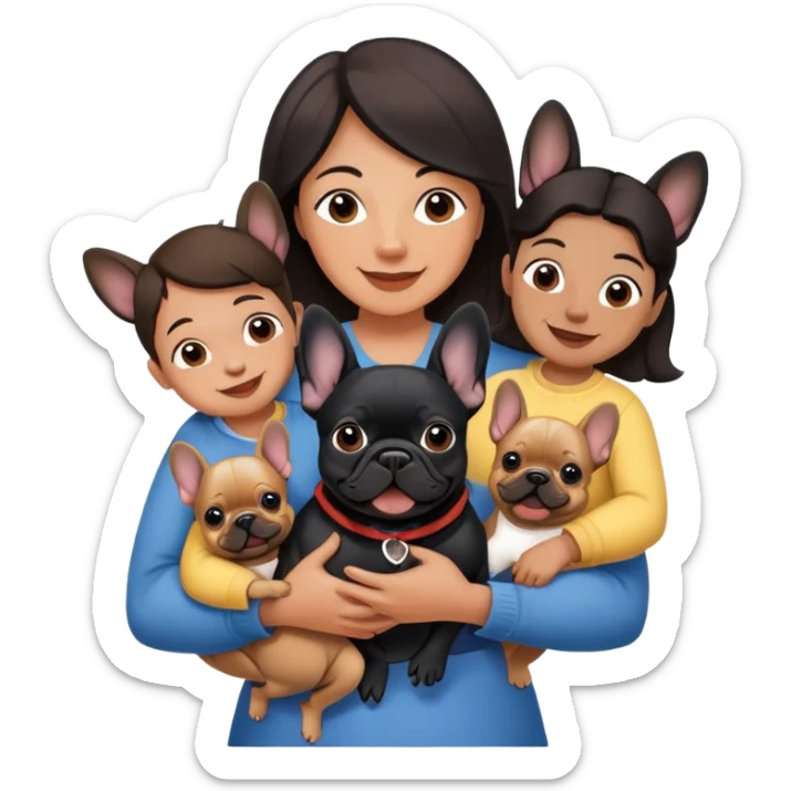 Mother with one black French bulldog and 4 children  sticker