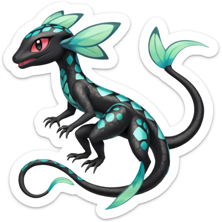 Splash-patterned Meloetta-Guilmom-Salandit-Trico-Pokémon-Fakémon-fusion-hybrid-creature sticker