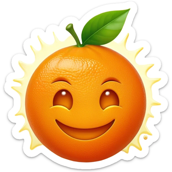 Cinematic Realistic Orange Emoji, Juicy and vibrant, with a bright, glossy skin that gleams in the light, revealing a slight texture from the natural pith. The orange segments peek through as the fruit radiates refreshing energy. Soft glowing outline, capturing the essence of a sweet, zesty burst of flavor in a perfect orange! sticker