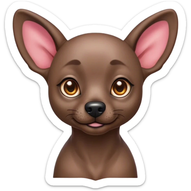 Cinematic Cute Xoloitzcuintle dog Portrait Emoji, Head tilted playfully and inquisitively, featuring smooth, hairless ebony skin with distinctive, artistic wrinkles, round, sparkling dark eyes filled with curiosity, Simplified yet irresistibly adorable features, highly detailed, glowing with a warm, friendly glow, high shine, affectionate and spirited, stylized with a touch of whimsy, bright and endearing, soft glowing outline, capturing the essence of a mischievous yet loving companion, so playful it feels like it could trot out of the screen and into your arms! sticker