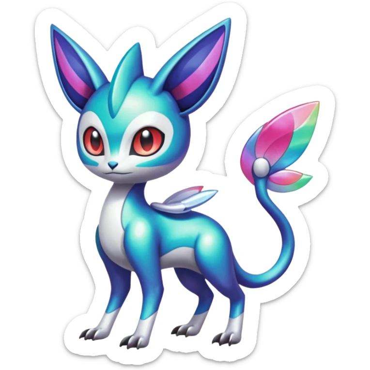Shiny Colorful Cyber-Vernid-Trico-Meloetta-Latias-Koraidon-Peppercat-Protogen-Pokémon-Digimon-Fakémon-fusion-hybrid-creature sticker