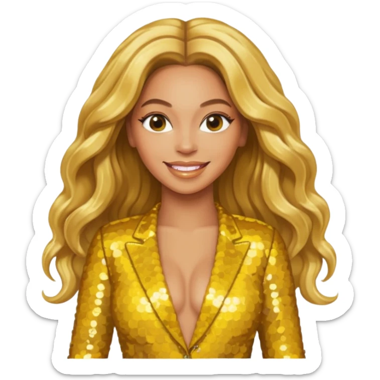 Beyonce from Destiny's Child with long golden blonde hair, yellow sequin outfit sticker