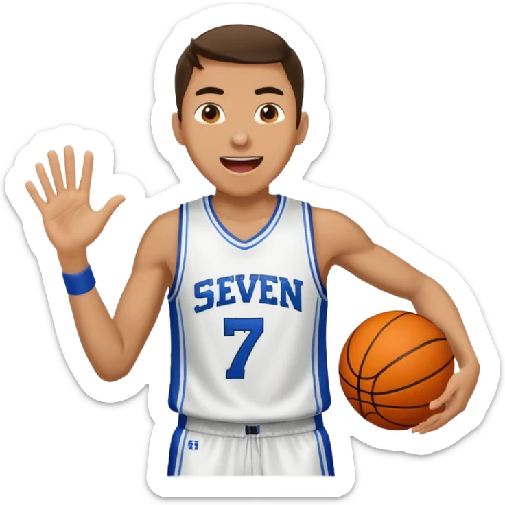 Maverick Trevillian in the crowd at an amateur basketball game. He leans towards the camera and enthusiastically shouts "six seven sticker